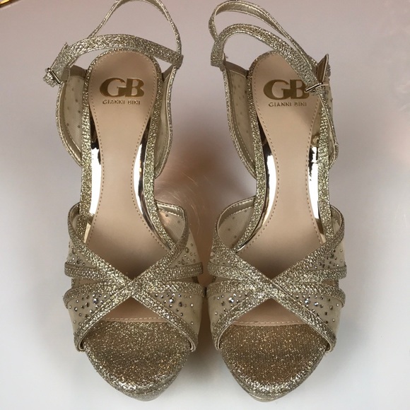 GB GIANNI BINI 8.5M GLITTERY GOLD PLATFORM HEELS - Picture 2 of 8